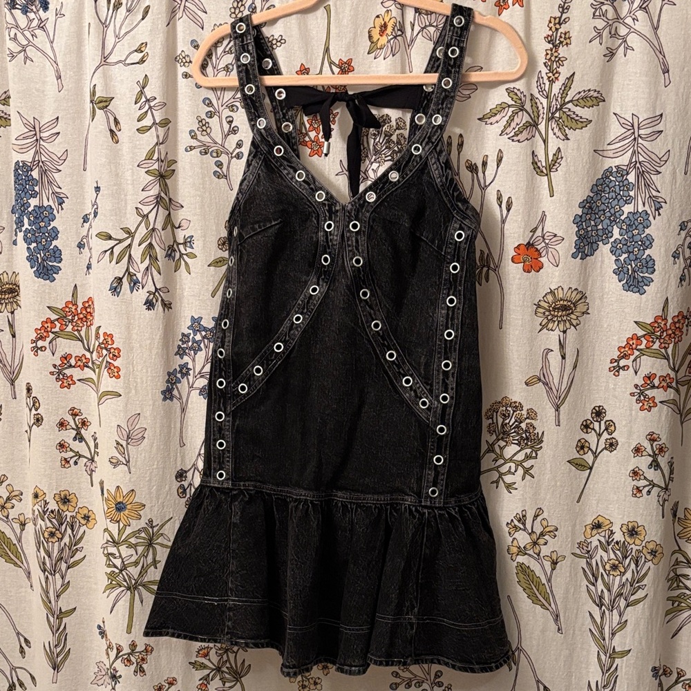 Black Denim Dress with Eyelet Details